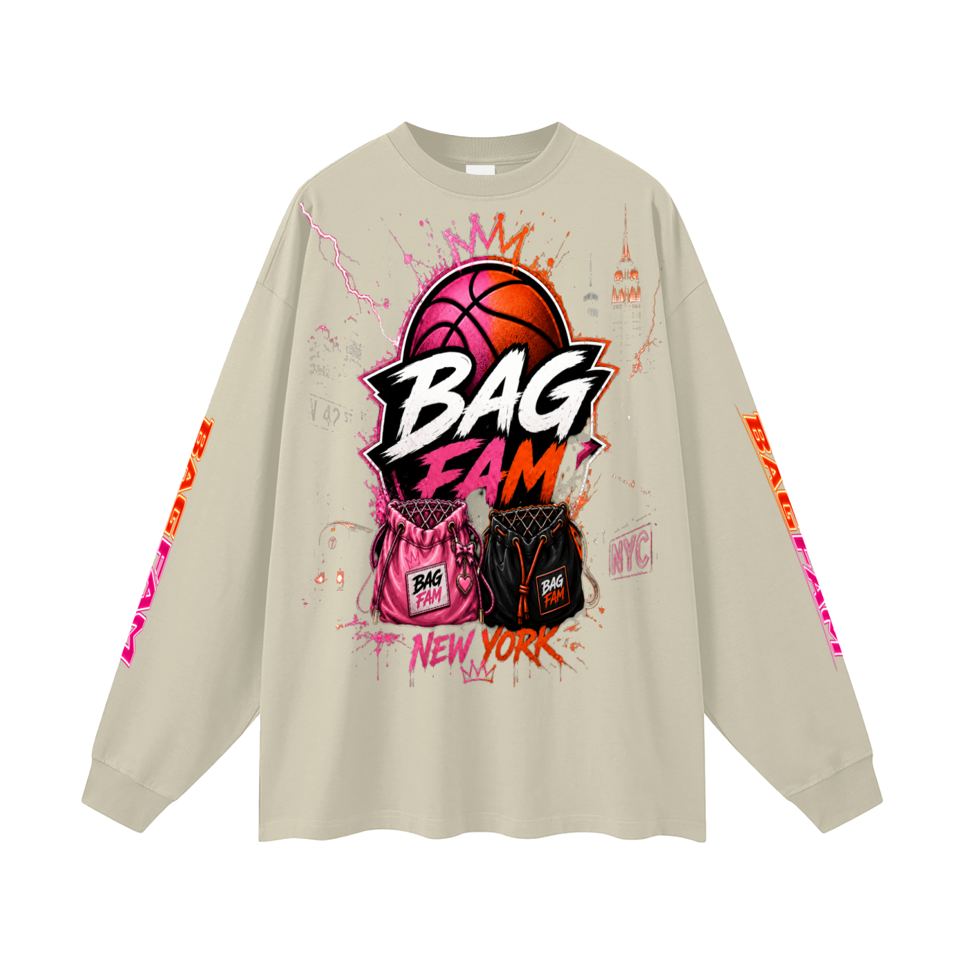 BAG FAM'S  (WORLDS COLLIDE NYC Long Sleeve T-Shirt) unisex