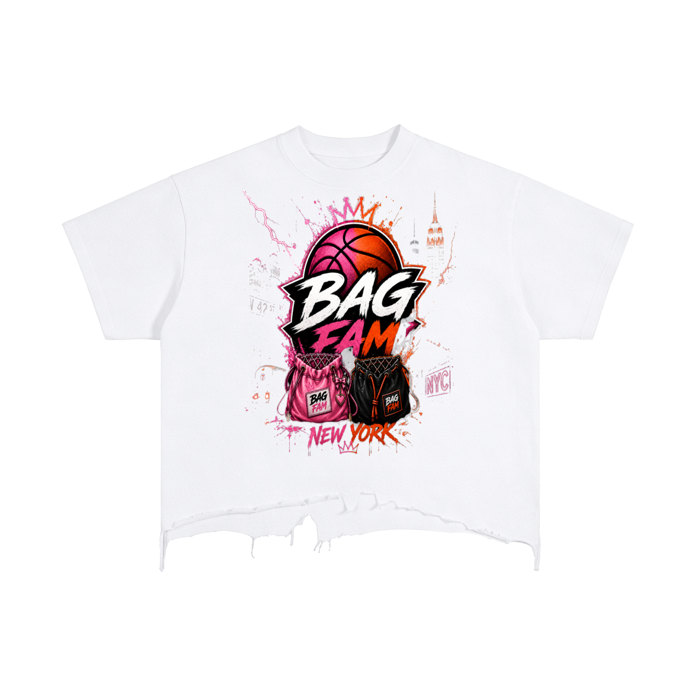 BAG FAM'S  (WORLDS COLLIDE NYC Vintage Hem T-Shirt) unisex