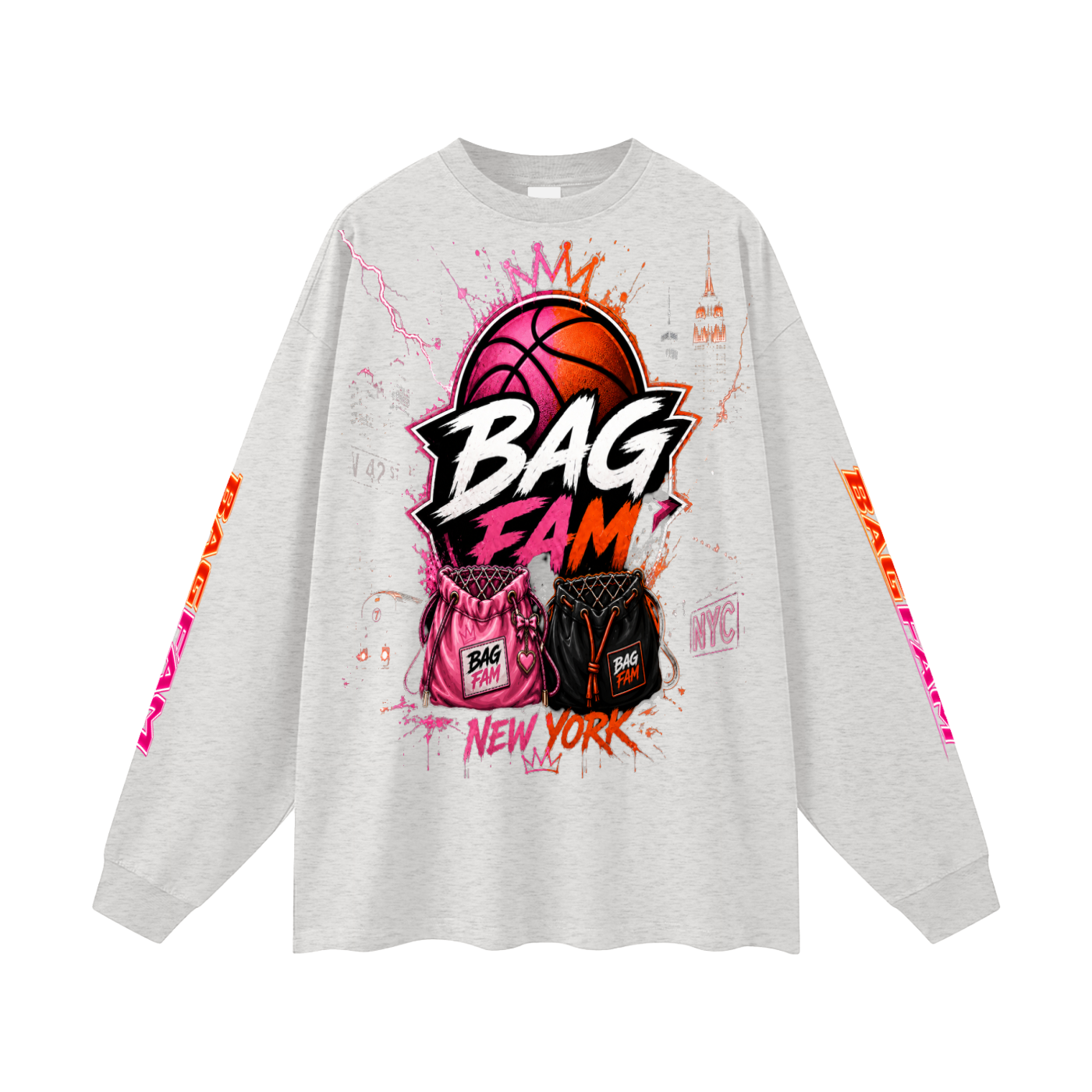 BAG FAM'S  (WORLDS COLLIDE NYC Long Sleeve T-Shirt) unisex