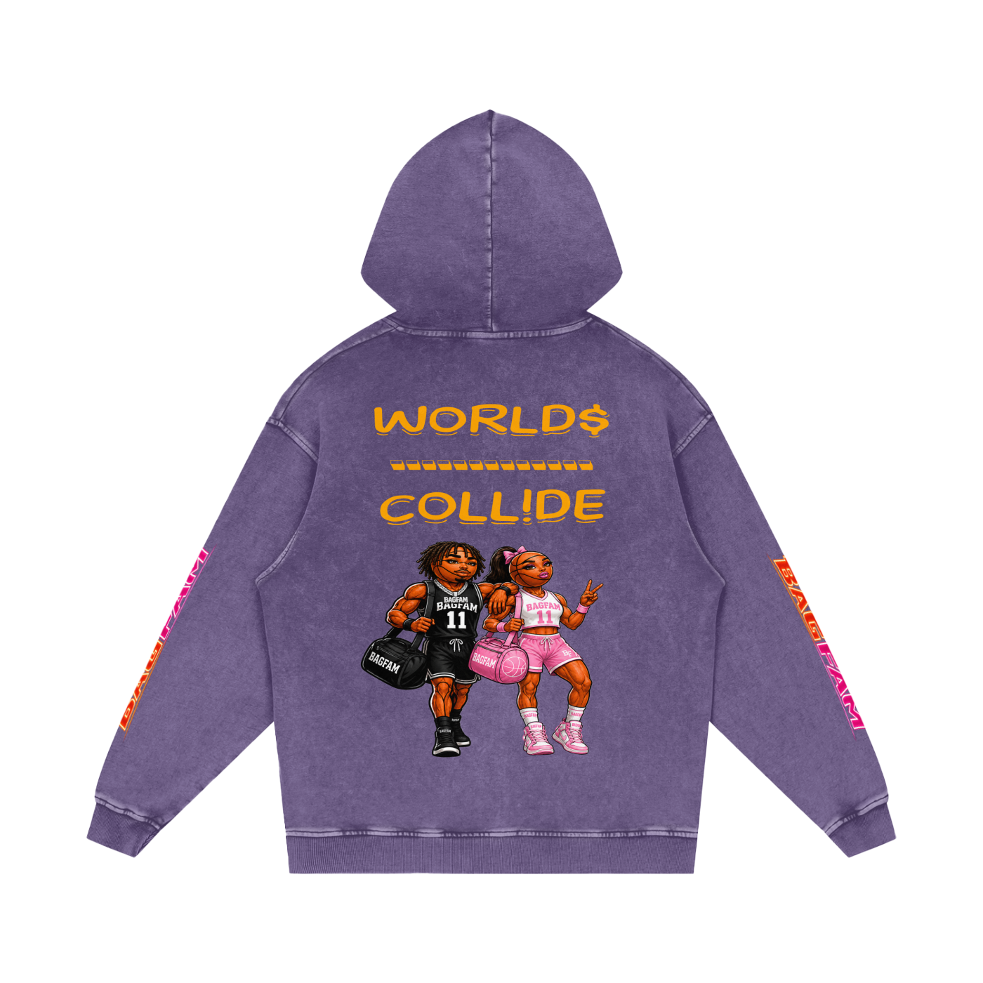 BAG FAM'S  (WORLDS COLLIDE NYC Loose Cotton Hoodie) unisex