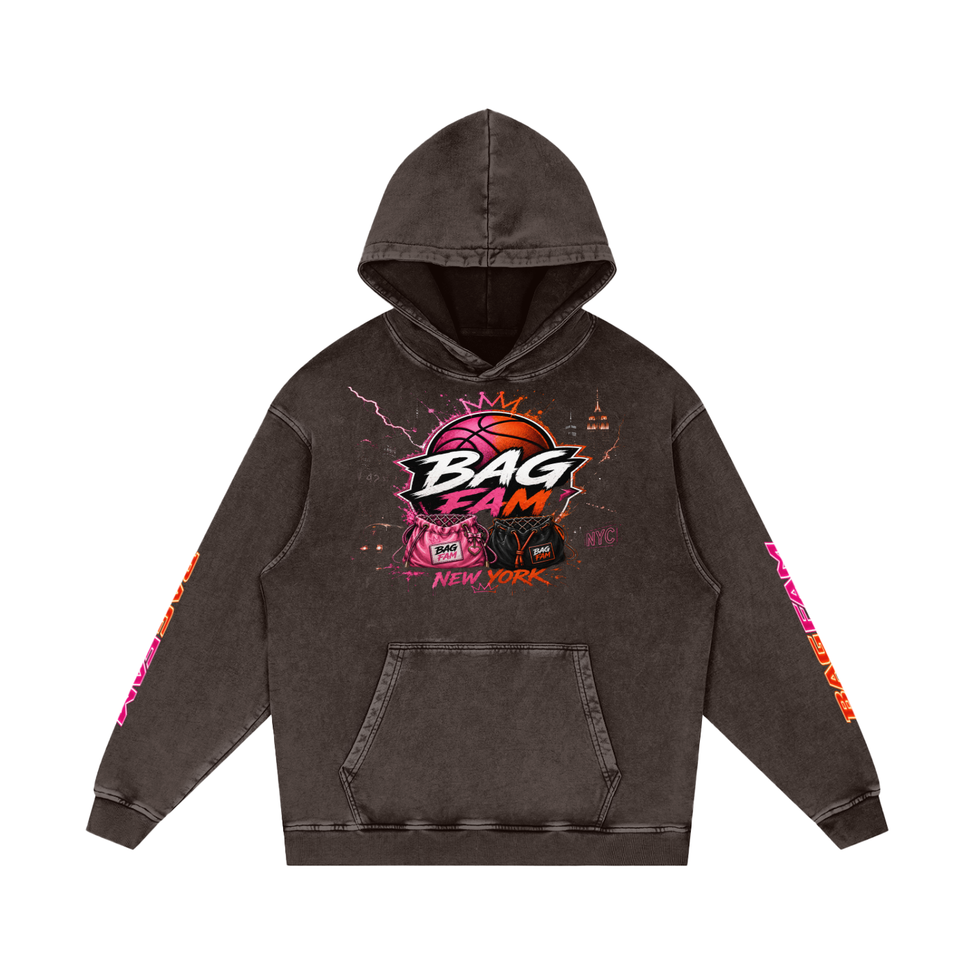 BAG FAM'S  (WORLDS COLLIDE NYC Loose Cotton Hoodie) unisex
