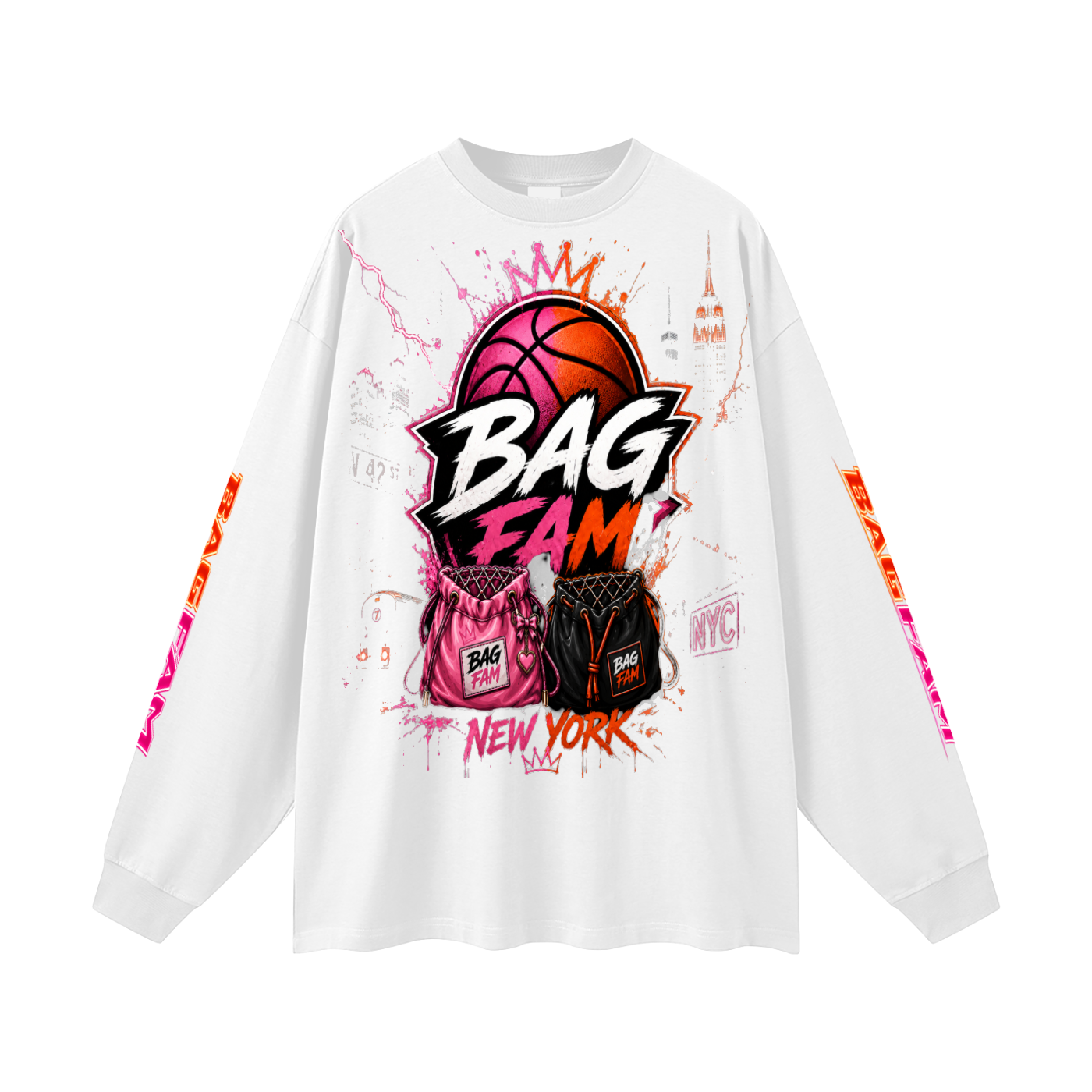 BAG FAM'S  (WORLDS COLLIDE NYC Long Sleeve T-Shirt) unisex