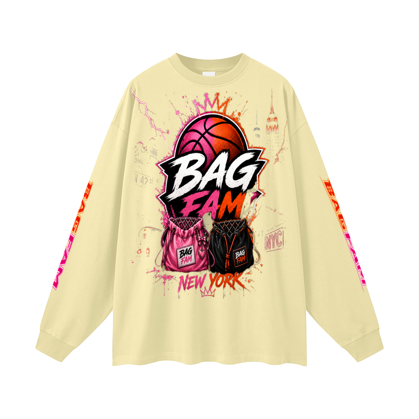 BAG FAM'S  (WORLDS COLLIDE NYC Long Sleeve T-Shirt) unisex