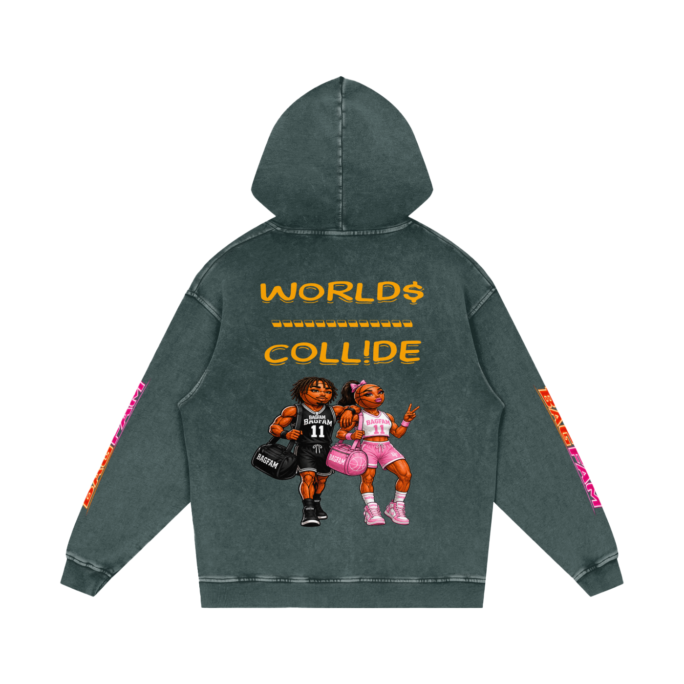 BAG FAM'S  (WORLDS COLLIDE NYC Loose Cotton Hoodie) unisex