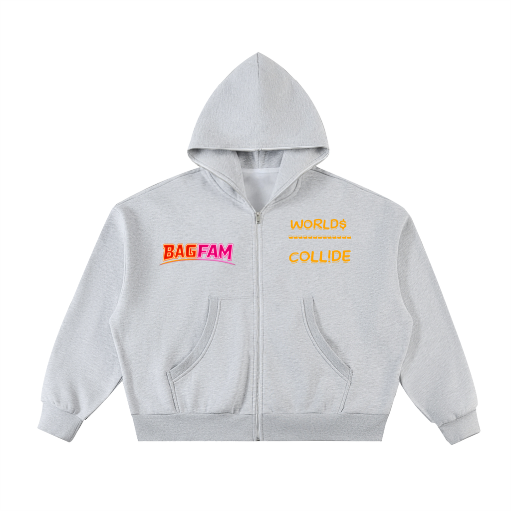 BAG FAM'S (WORLD$/COLL!IDE NYC Full-Zip Boxy Hoodie) UNiSEx