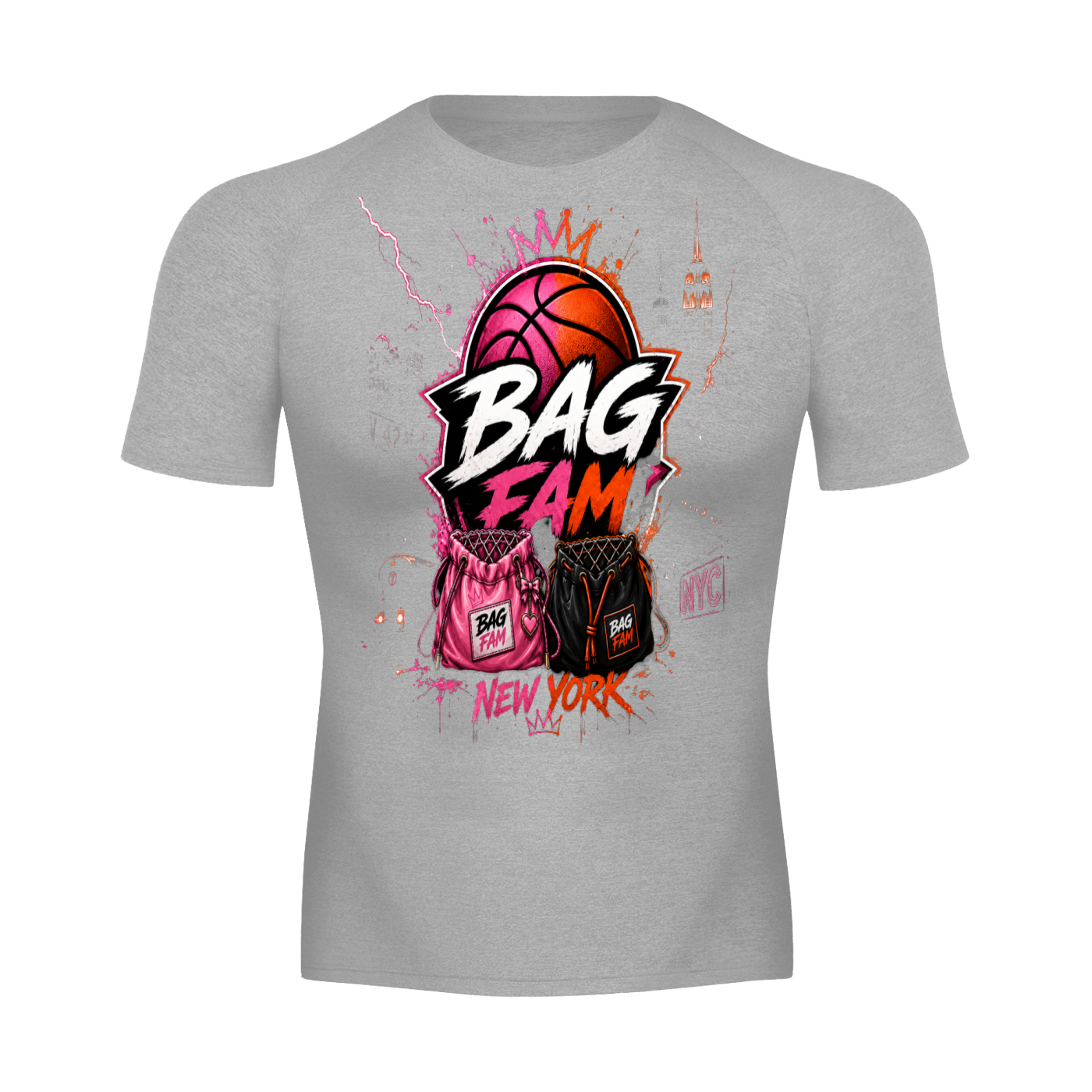 BAG FAM'S  (WORLDS COLLIDE NYC compression Short Sleeve T-Shirt) unisex