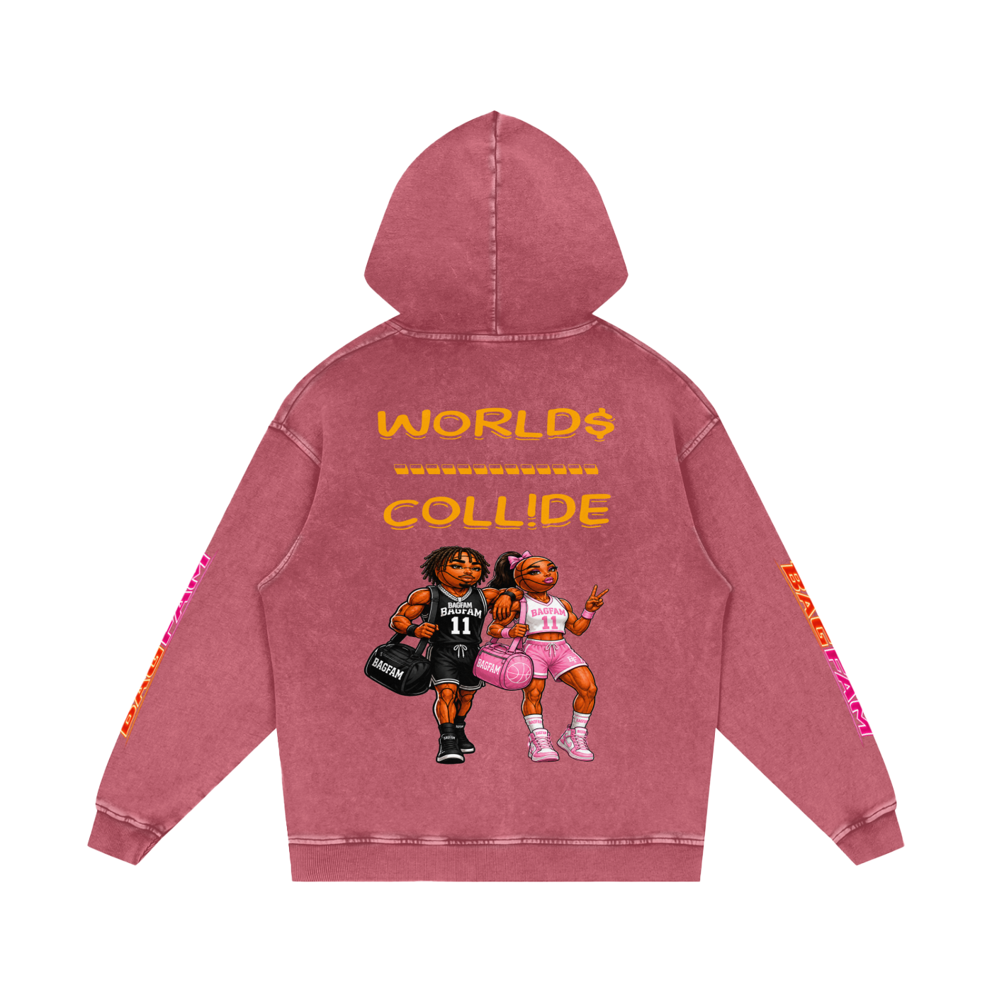 BAG FAM'S  (WORLDS COLLIDE NYC Loose Cotton Hoodie) unisex