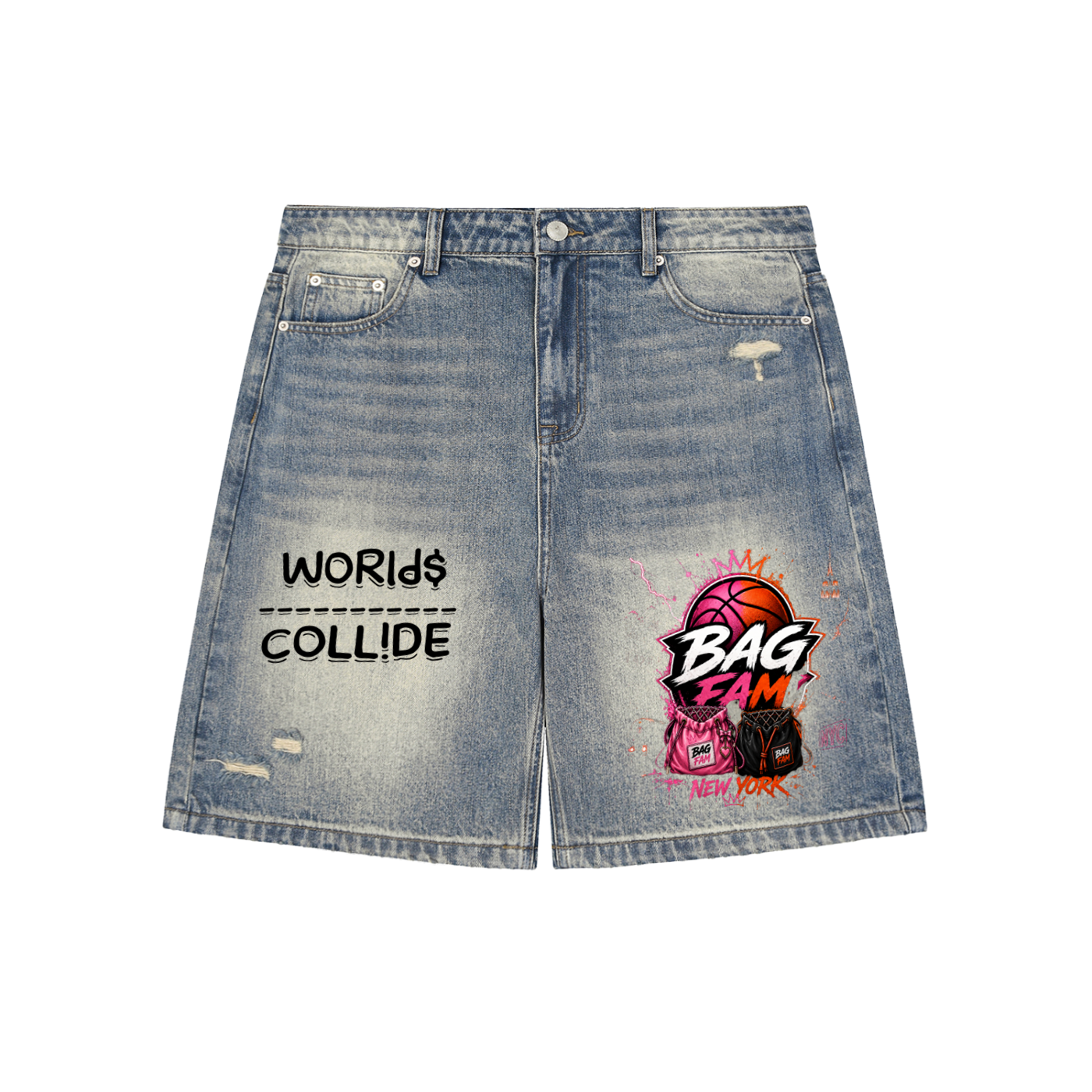 BAG FAM'S  (WORLDS COLLIDE NYC Denim Shorts)