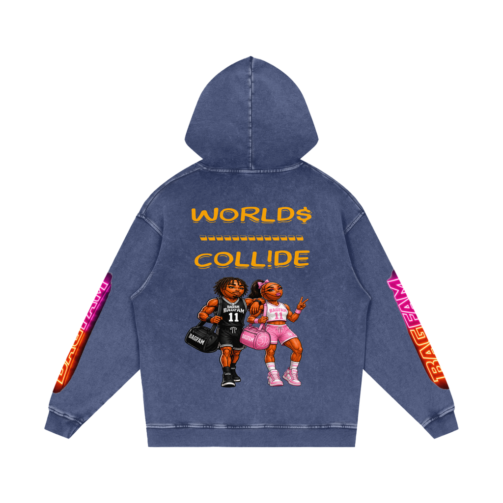 BAG FAM'S  (WORLDS COLLIDE NYC Loose Cotton Hoodie) unisex