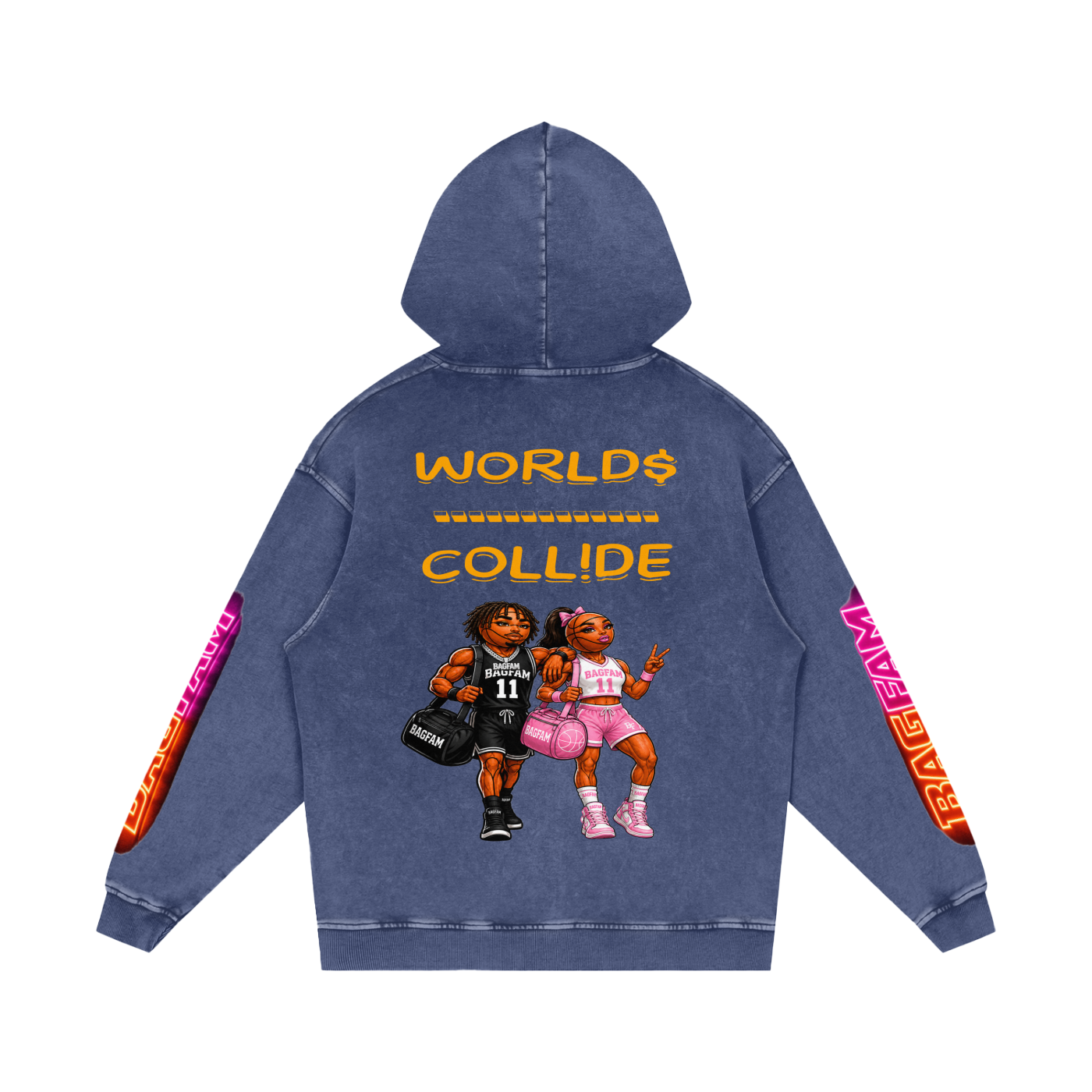 BAG FAM'S  (WORLDS COLLIDE NYC Loose Cotton Hoodie) unisex