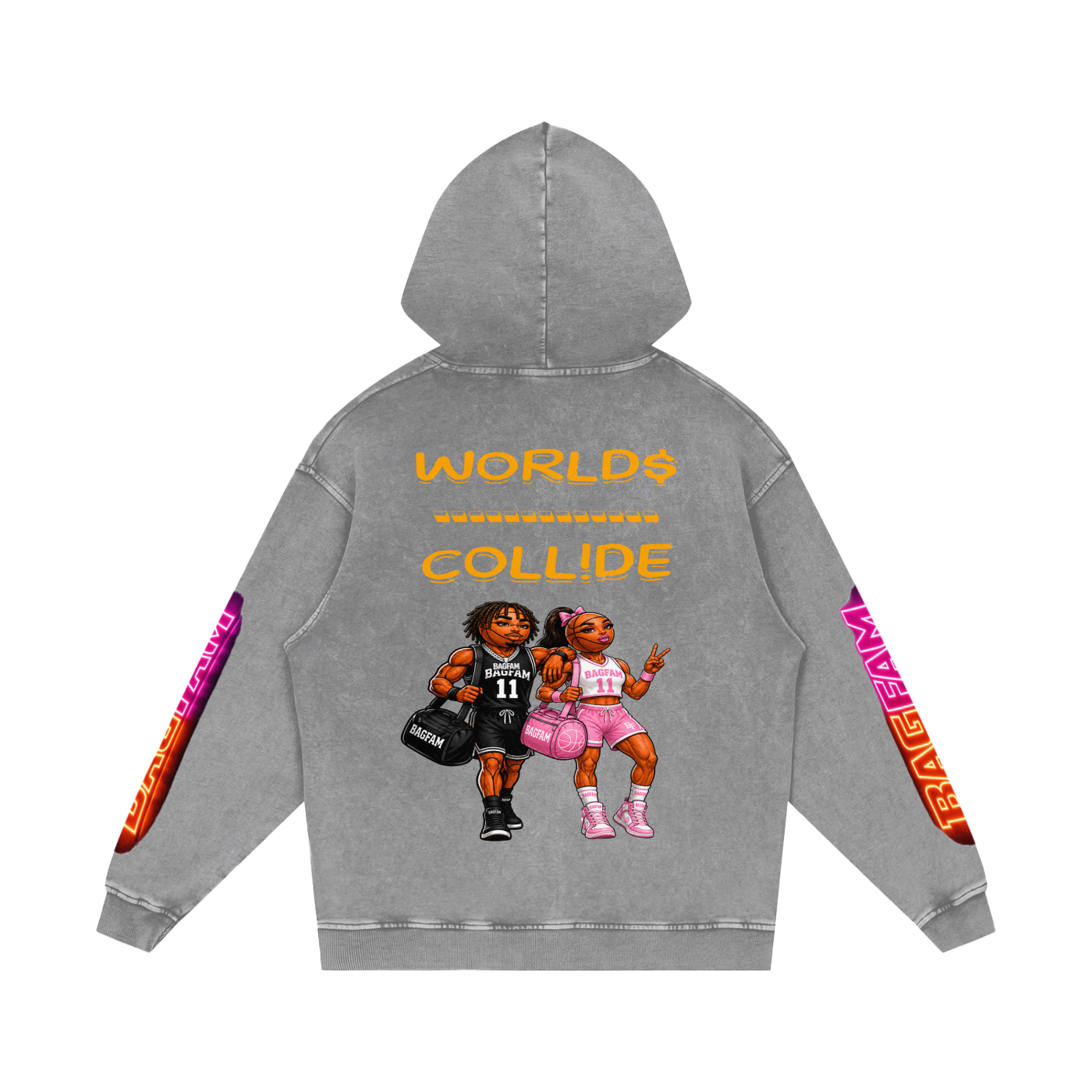 BAG FAM'S  (WORLDS COLLIDE NYC Loose Cotton Hoodie) unisex