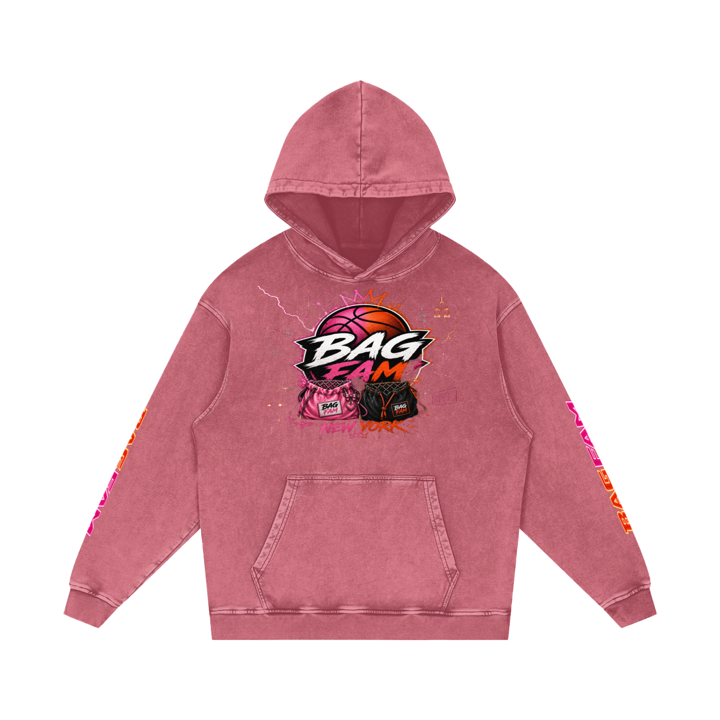 BAG FAM'S  (WORLDS COLLIDE NYC Loose Cotton Hoodie) unisex