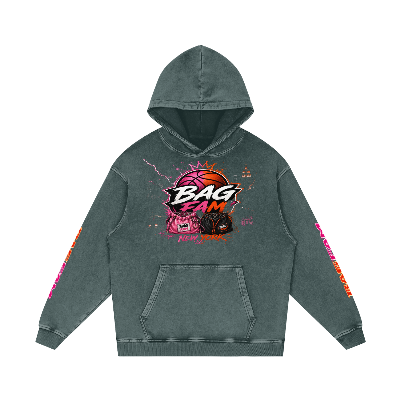 BAG FAM'S  (WORLDS COLLIDE NYC Loose Cotton Hoodie) unisex