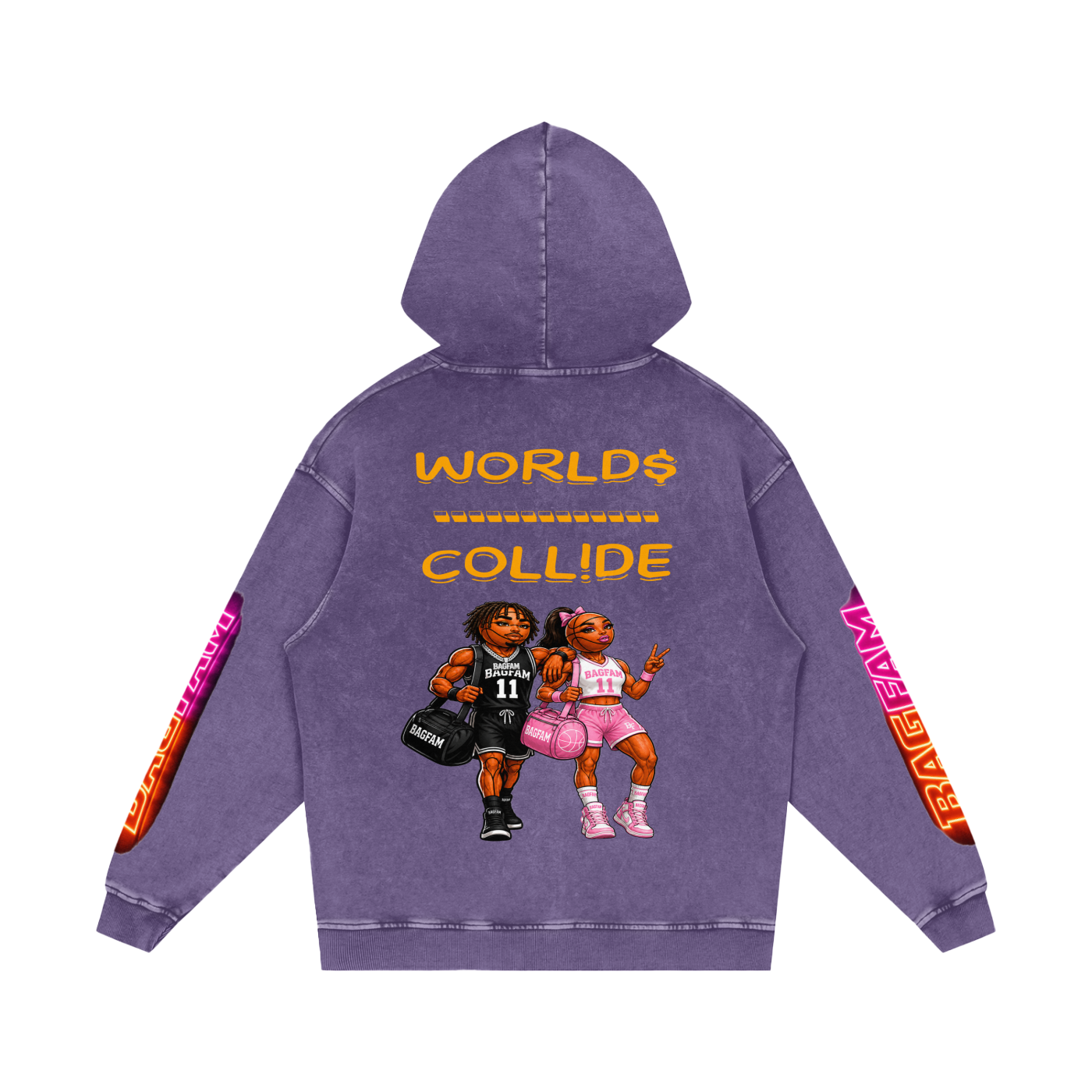 BAG FAM'S  (WORLDS COLLIDE NYC Loose Cotton Hoodie) unisex
