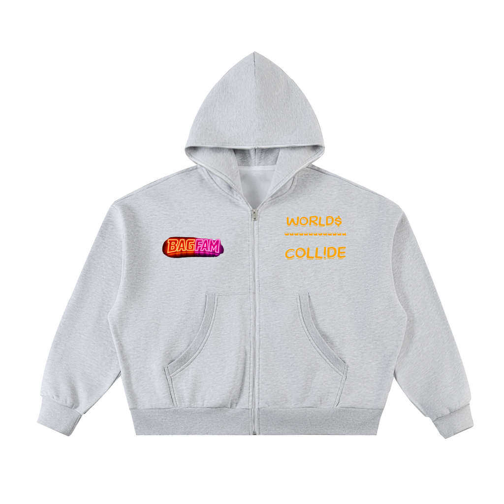 BAG FAM'S (WORLD$/COLL!IDE NYC Full-Zip Boxy Hoodie) UNiSEx