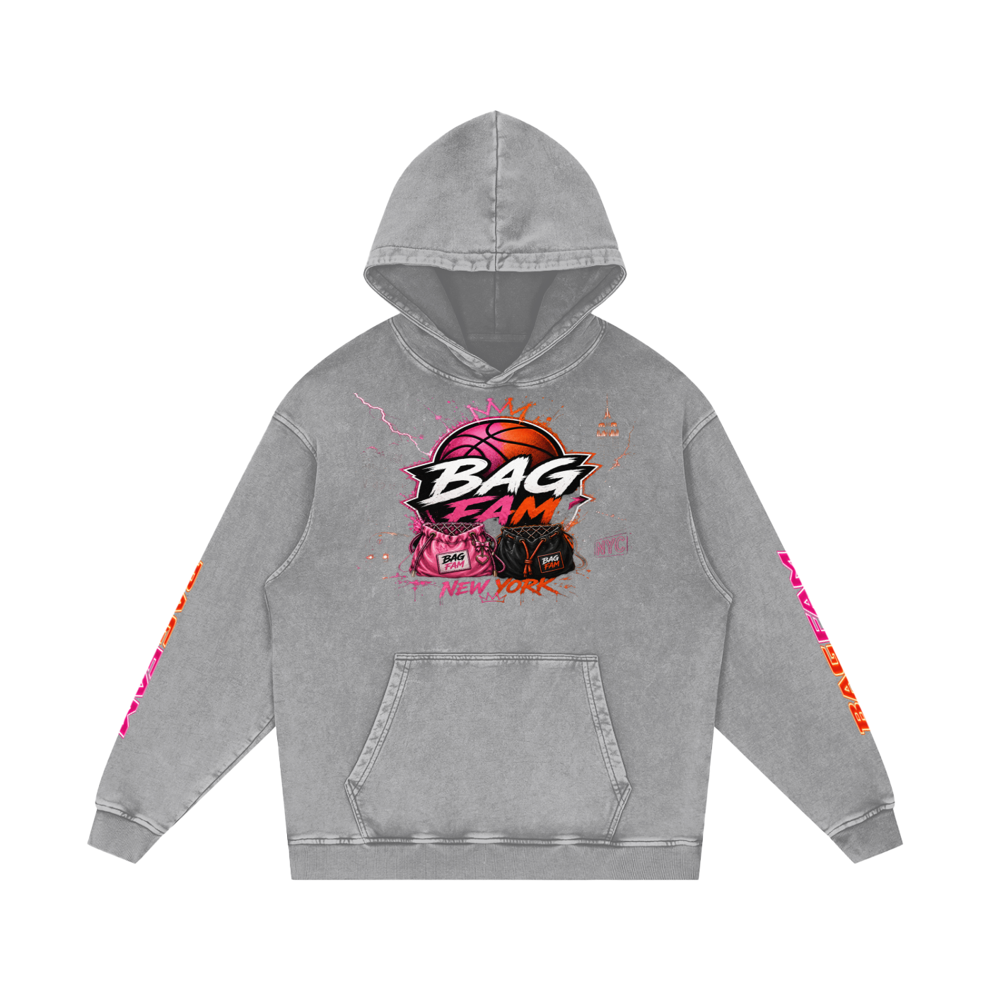 BAG FAM'S  (WORLDS COLLIDE NYC Loose Cotton Hoodie) unisex