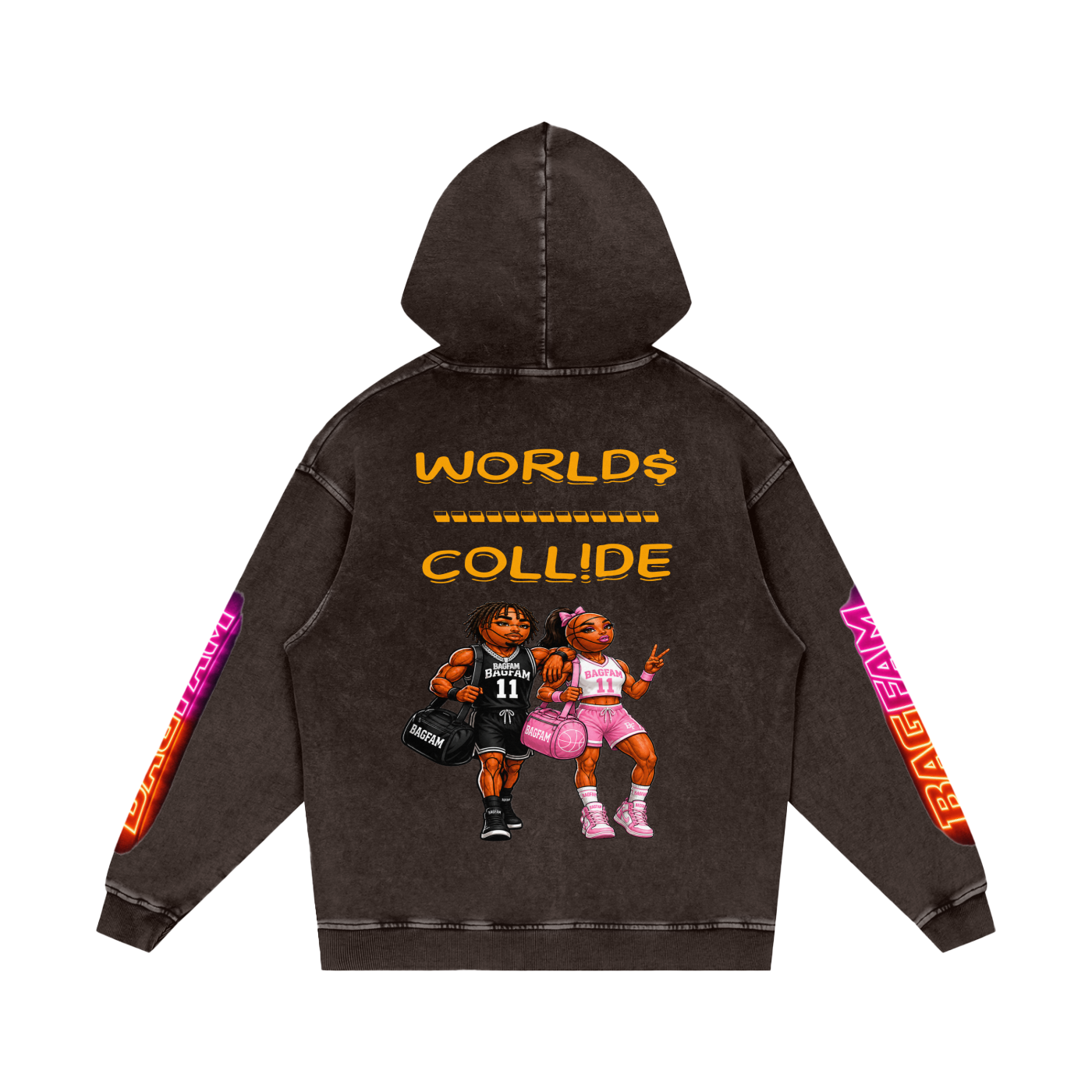 BAG FAM'S  (WORLDS COLLIDE NYC Loose Cotton Hoodie) unisex