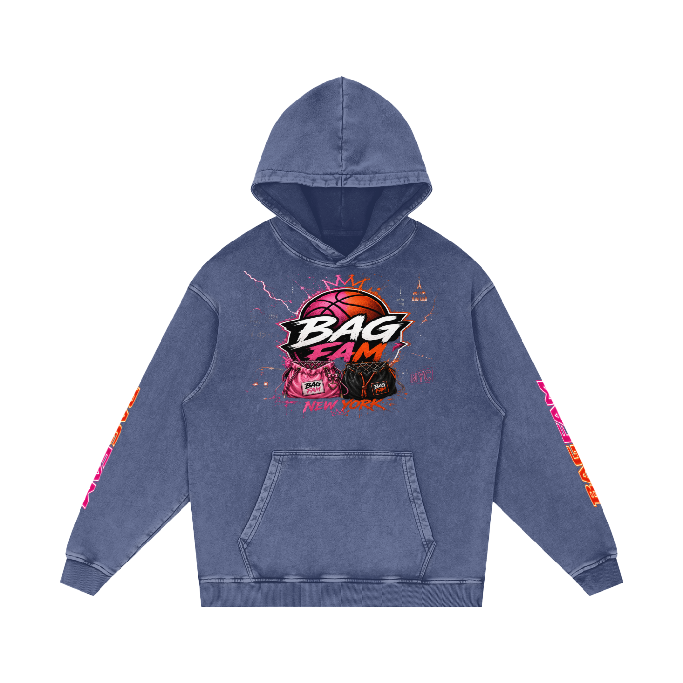 BAG FAM'S  (WORLDS COLLIDE NYC Loose Cotton Hoodie) unisex