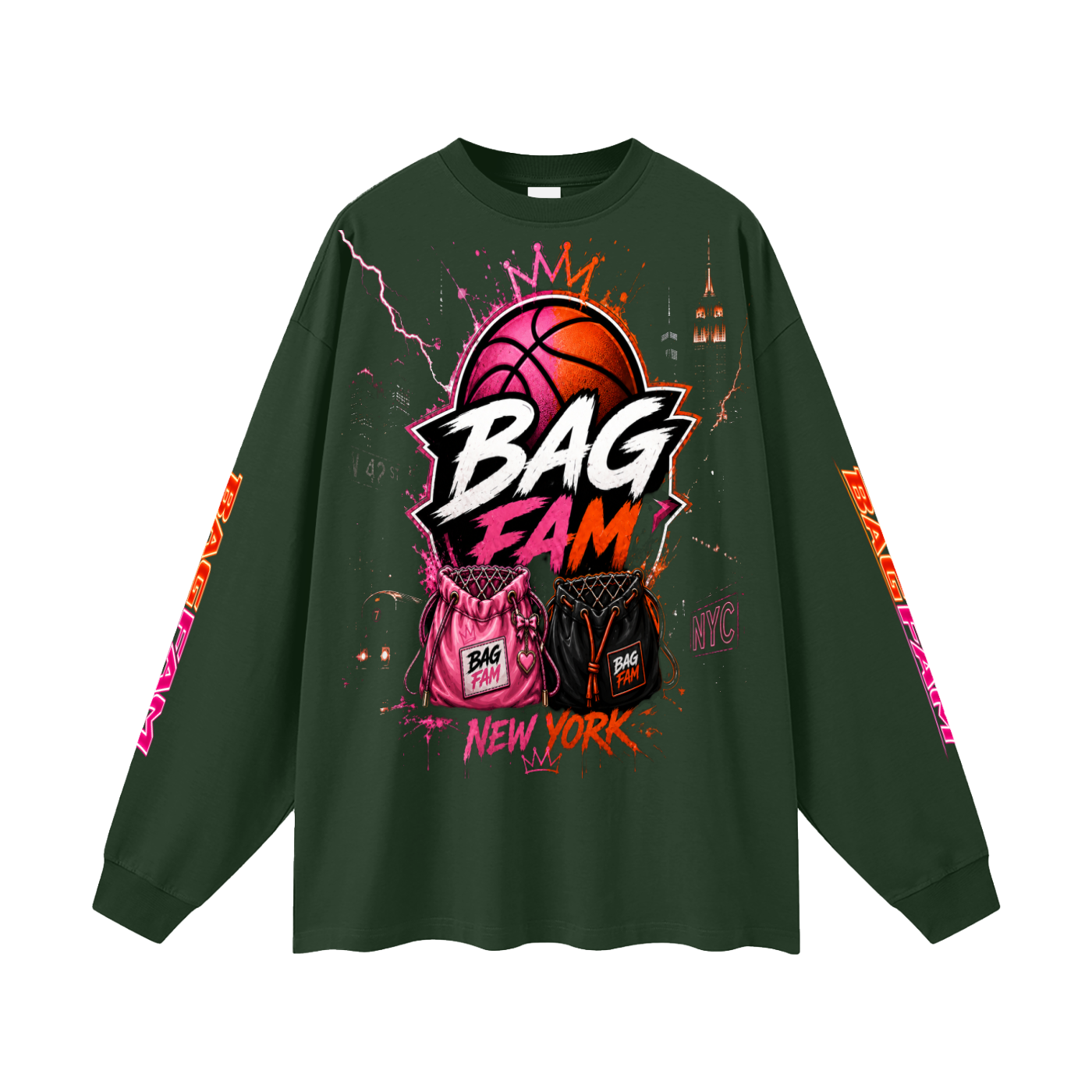 BAG FAM'S  (WORLDS COLLIDE NYC Long Sleeve T-Shirt) unisex