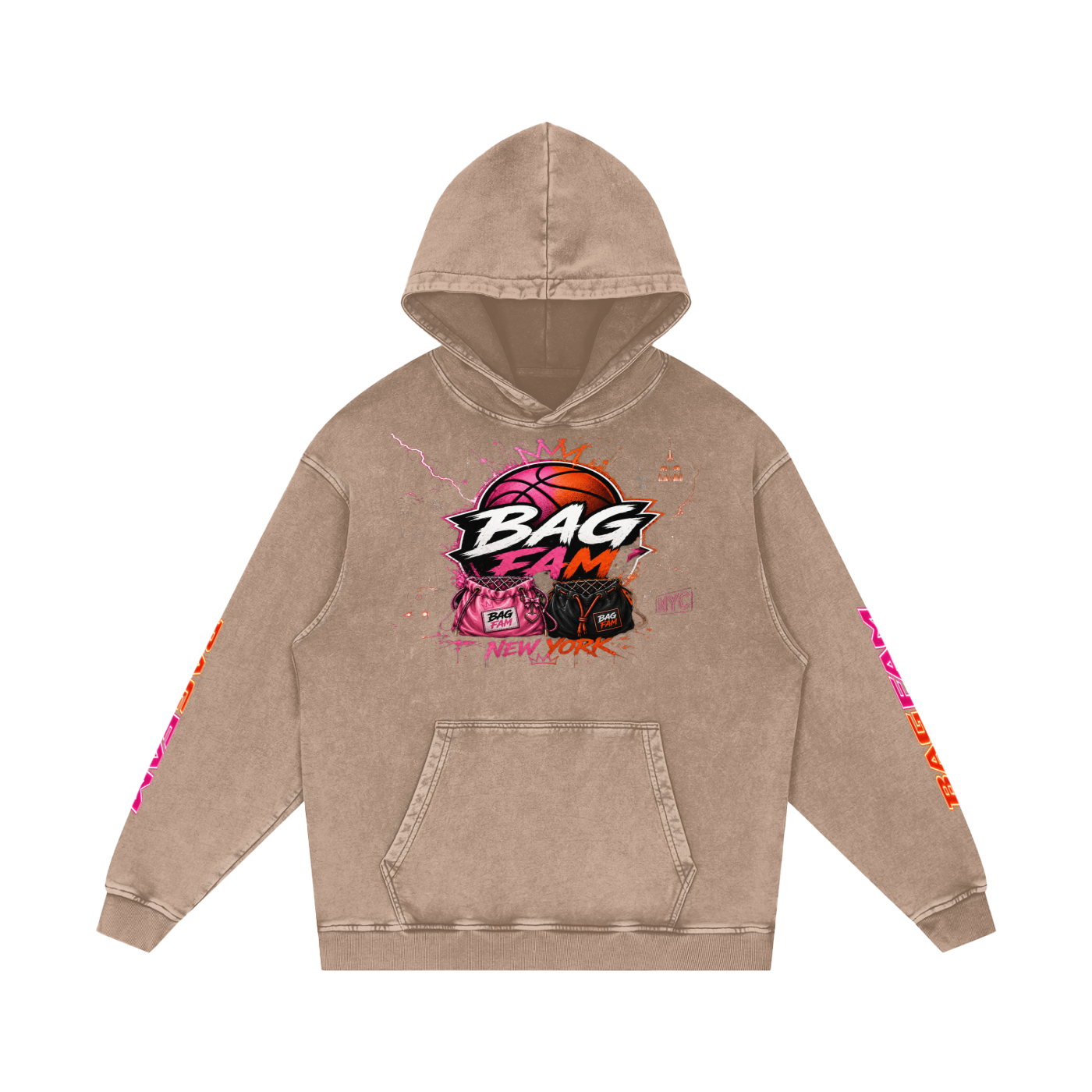 BAG FAM'S  (WORLDS COLLIDE NYC Loose Cotton Hoodie) unisex