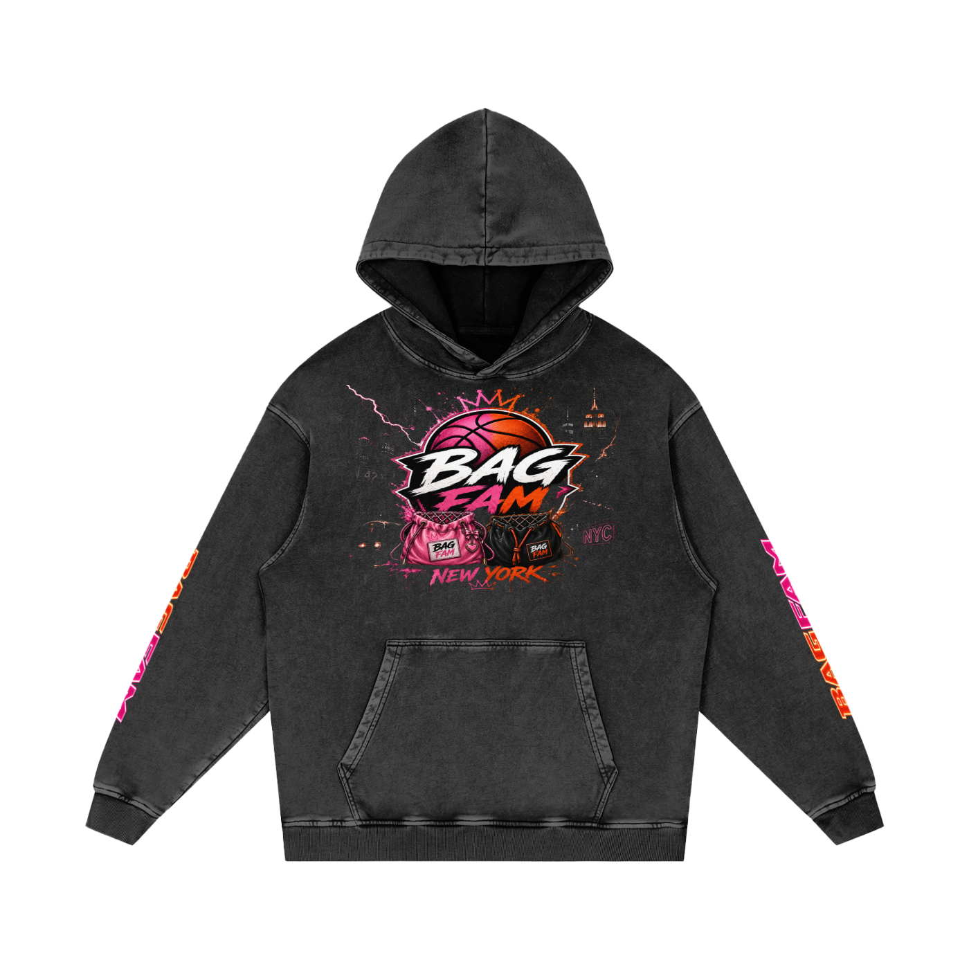 BAG FAM'S  (WORLDS COLLIDE NYC Loose Cotton Hoodie) unisex