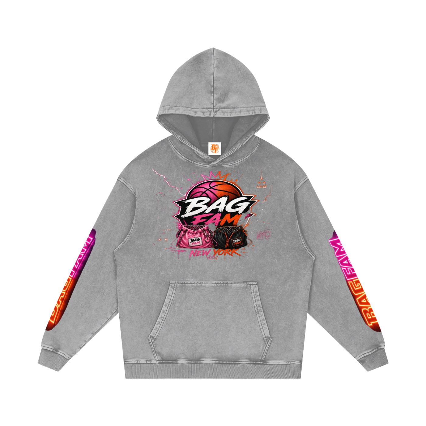 BAG FAM'S  (WORLDS COLLIDE NYC Loose Cotton Hoodie) unisex