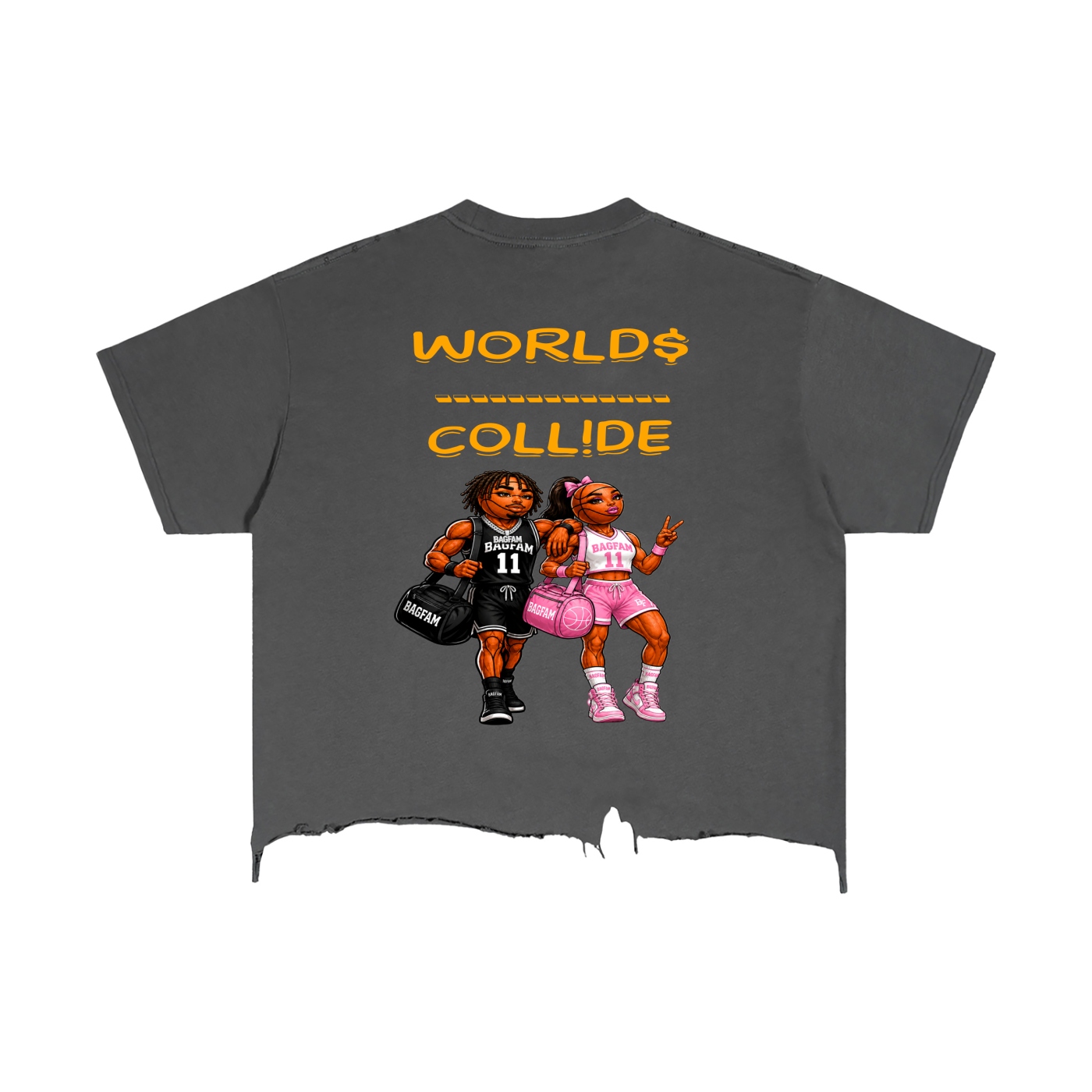 BAG FAM'S  (WORLDS COLLIDE NYC Vintage Hem T-Shirt) unisex