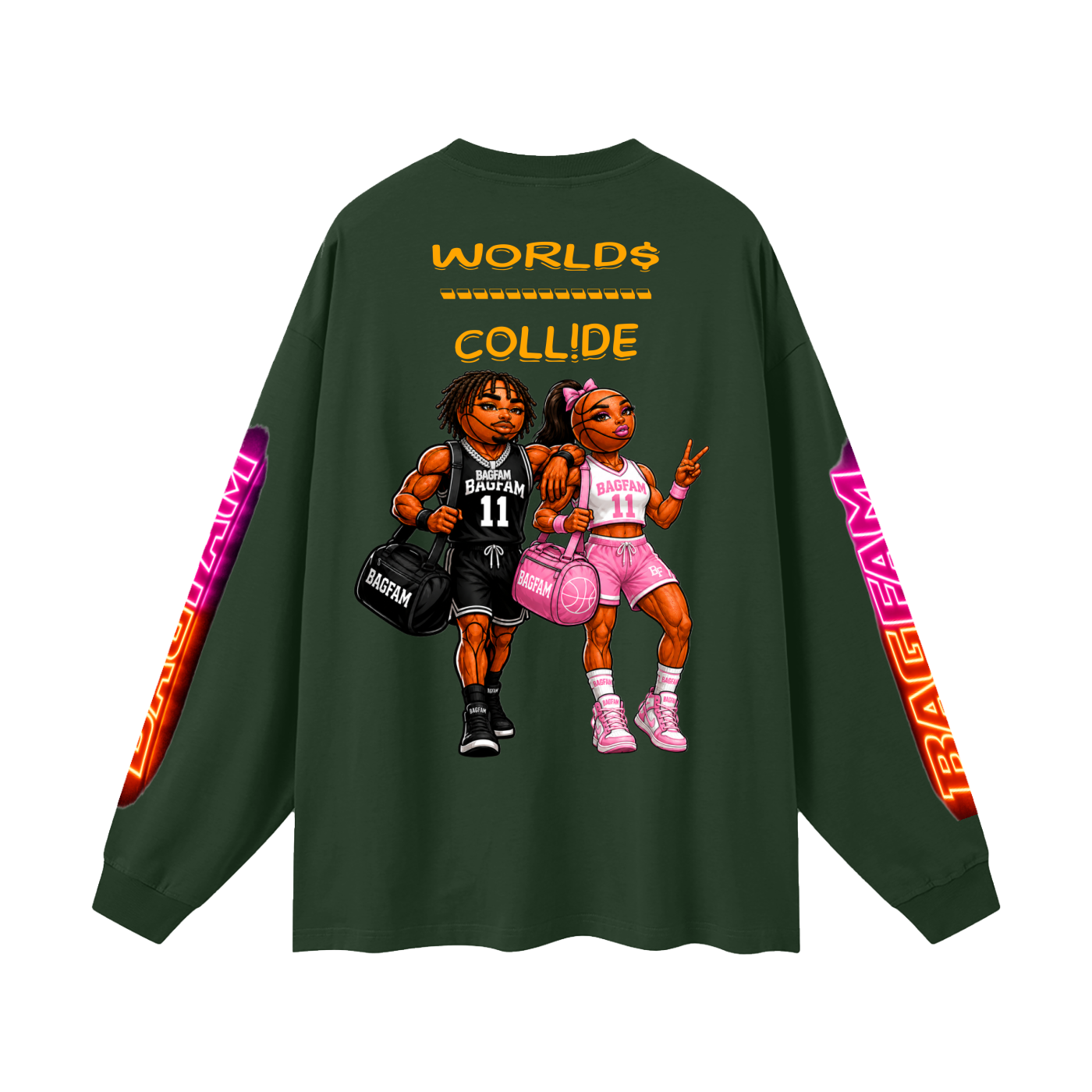 BAG FAM'S  (WORLDS COLLIDE NYC Long Sleeve T-Shirt) unisex