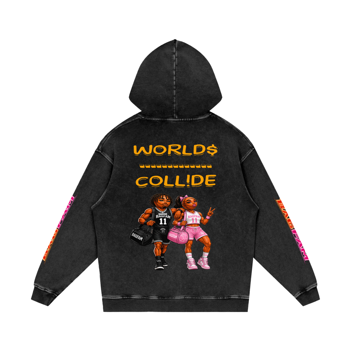 BAG FAM'S  (WORLDS COLLIDE NYC Loose Cotton Hoodie) unisex
