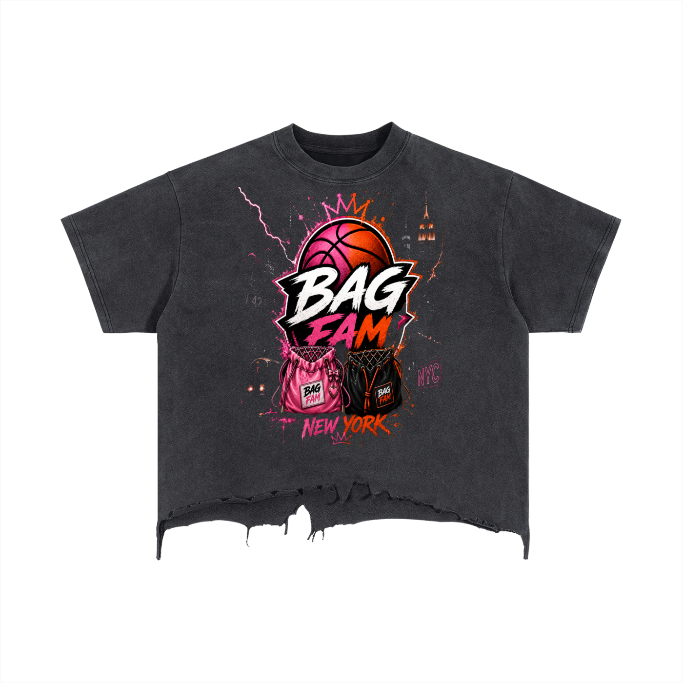 BAG FAM'S  (WORLDS COLLIDE NYC Vintage Hem T-Shirt) unisex