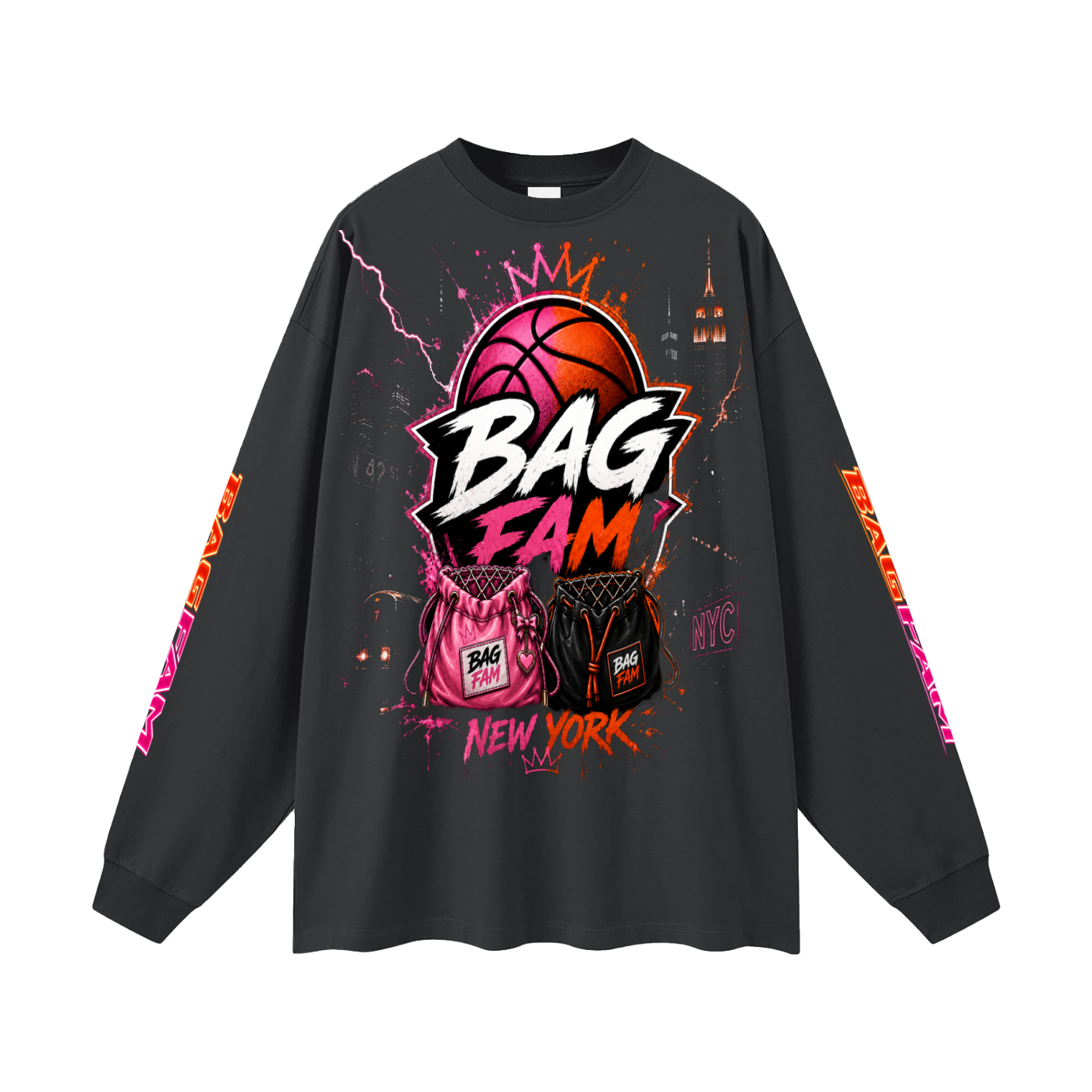 BAG FAM'S  (WORLDS COLLIDE NYC Long Sleeve T-Shirt) unisex