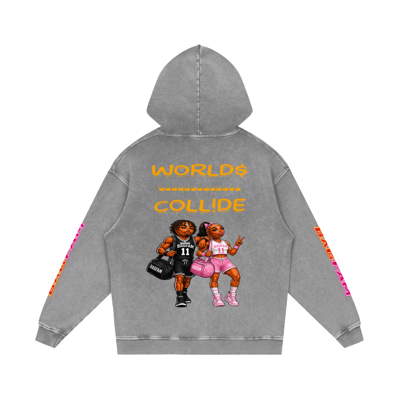 BAG FAM'S  (WORLDS COLLIDE NYC Loose Cotton Hoodie) unisex