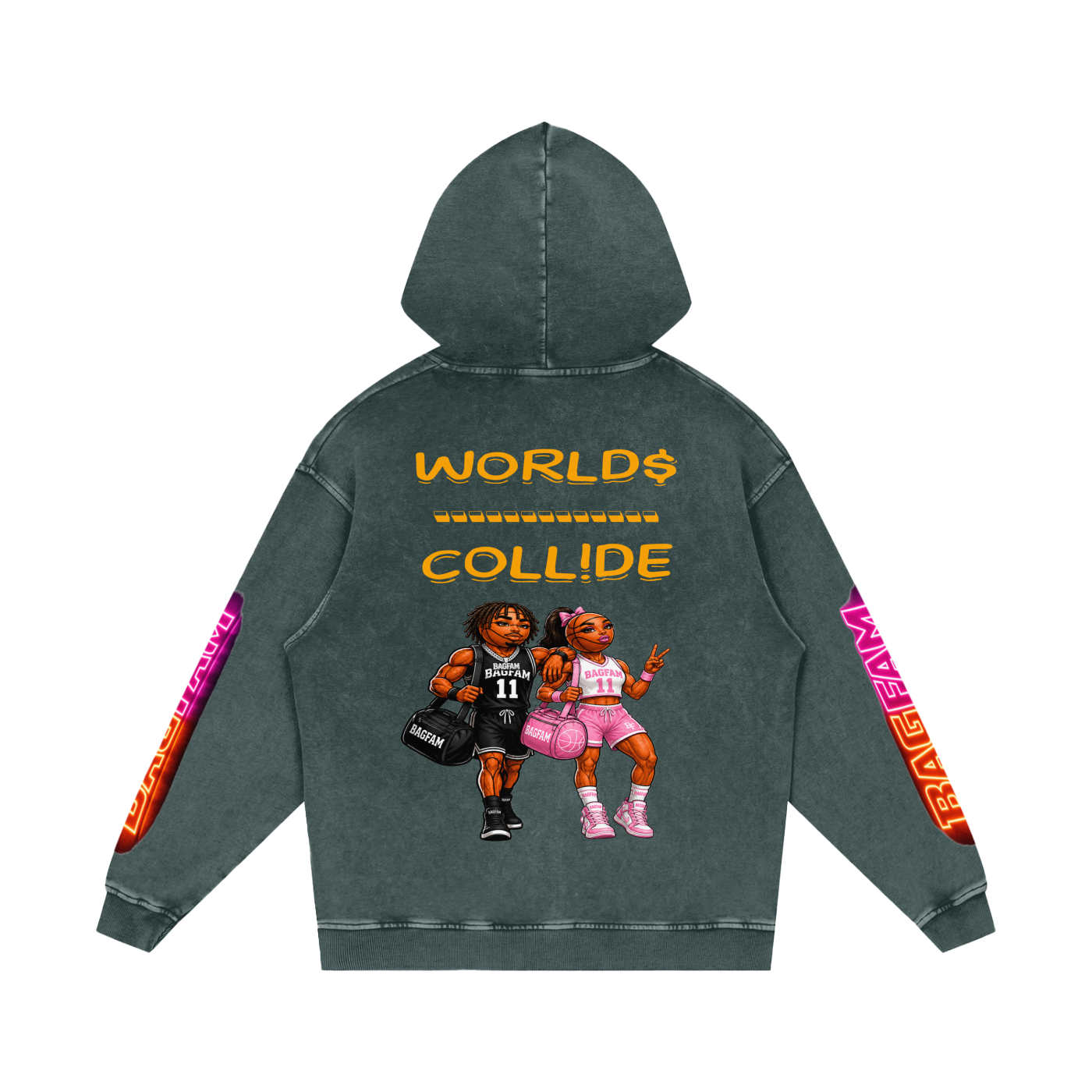 BAG FAM'S  (WORLDS COLLIDE NYC Loose Cotton Hoodie) unisex