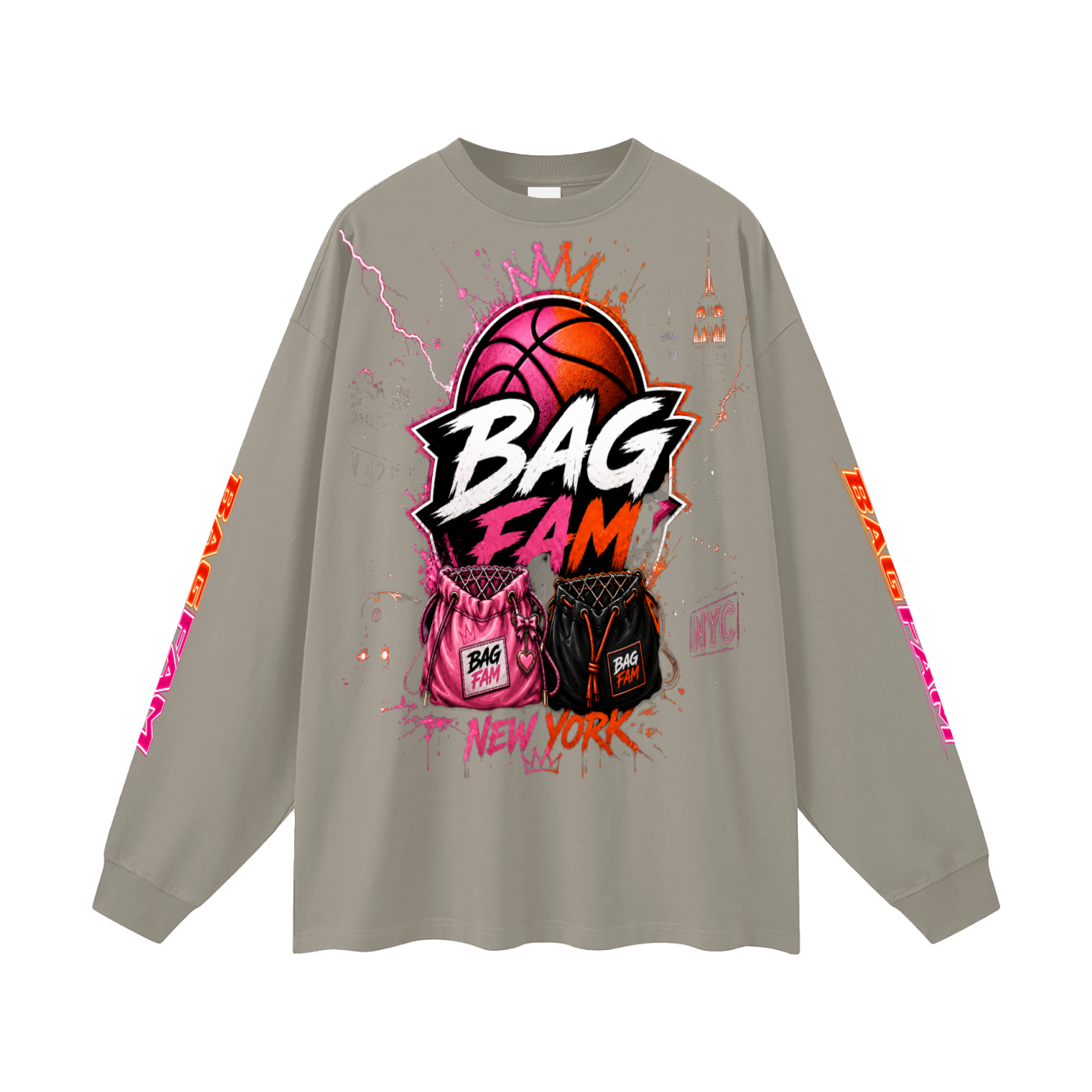 BAG FAM'S  (WORLDS COLLIDE NYC Long Sleeve T-Shirt) unisex