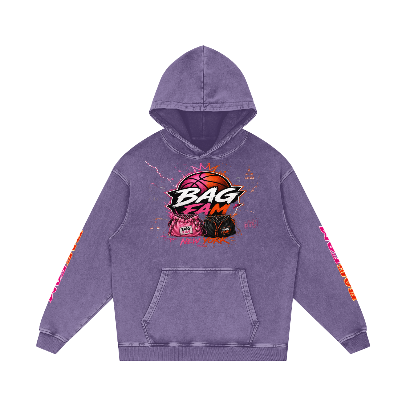 BAG FAM'S  (WORLDS COLLIDE NYC Loose Cotton Hoodie) unisex