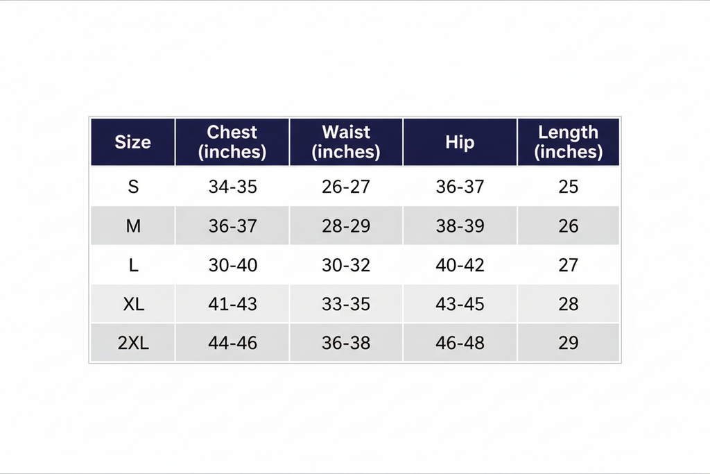 Women's T-Shirt Size Chart