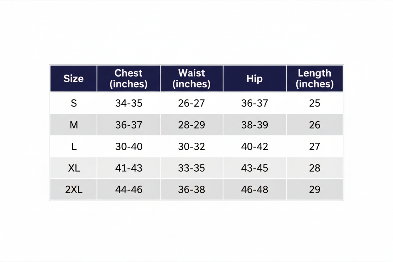 Women's T-Shirt Size Chart